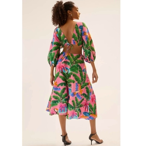 Anthropologie XL FARM RIO X ANTHROPOLOGIE PRINTED V-NECK CUTOUT DRESS - Picture 4 of 4